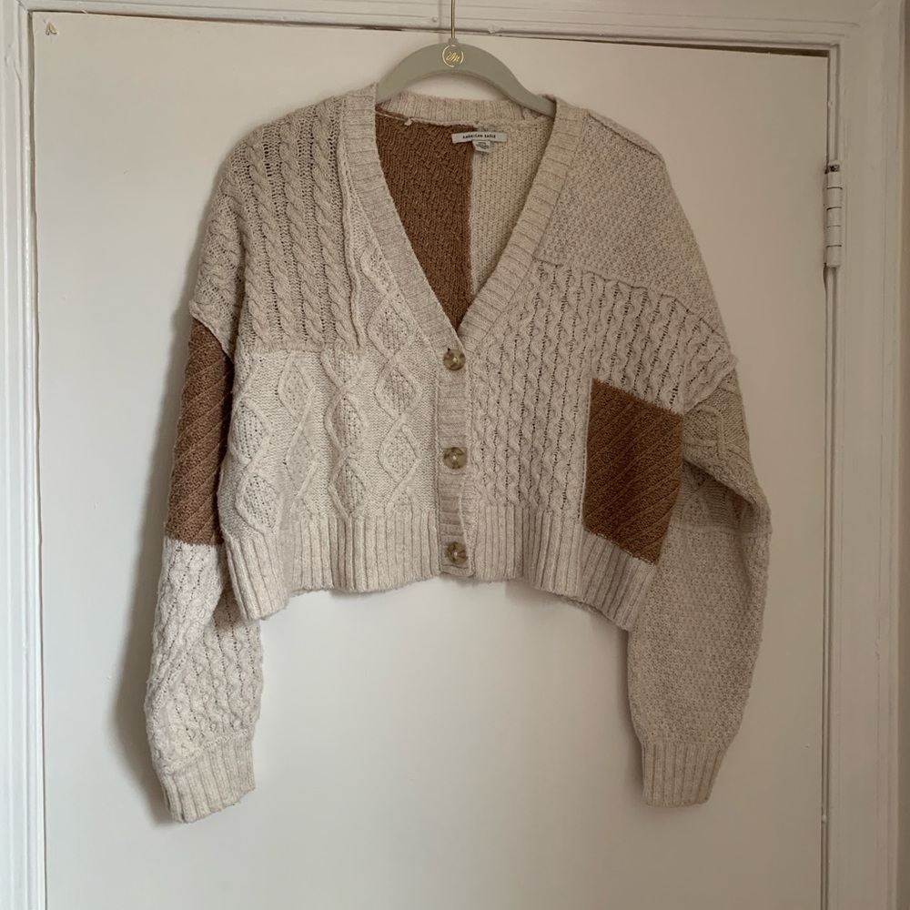 American Eagle Patchwork Cropped Cardigan Size Sm… - image 1